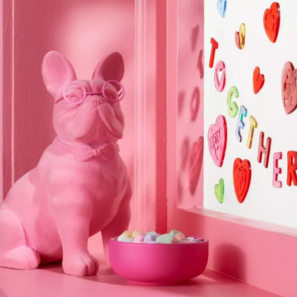 Valentine’s Flocked French 8" Bulldog Figurine In Pink 2024-Spritz Tabletop NEW - Picture 16 of 16